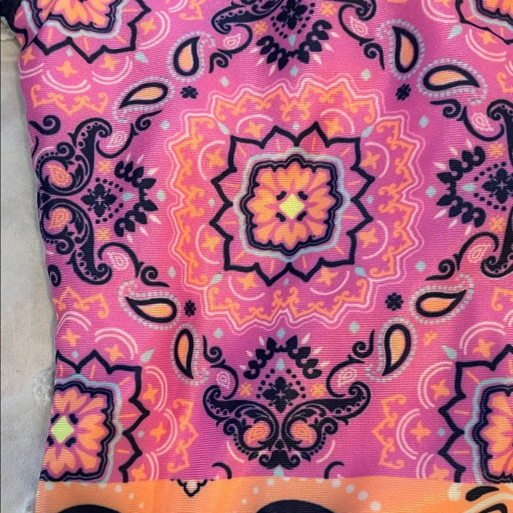 Justice Kids Rashguard one piece swimsuit with Pink and Blue Patchwork nwt